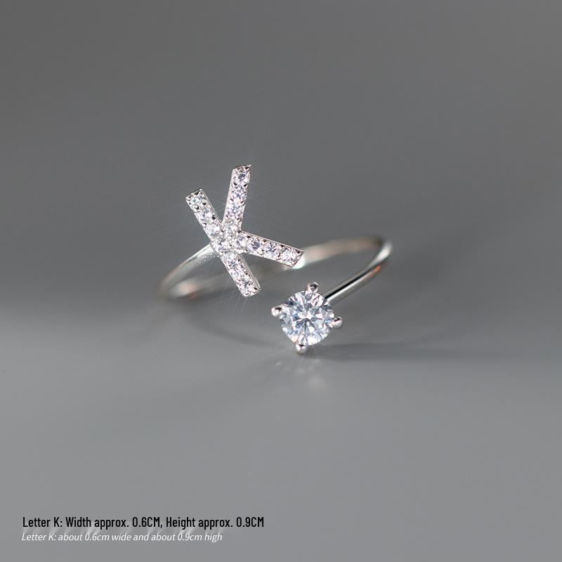 Women's Alphabet Rings: Unique Japanese and Korean Style, Plain Band, Open Design for Index Finger.