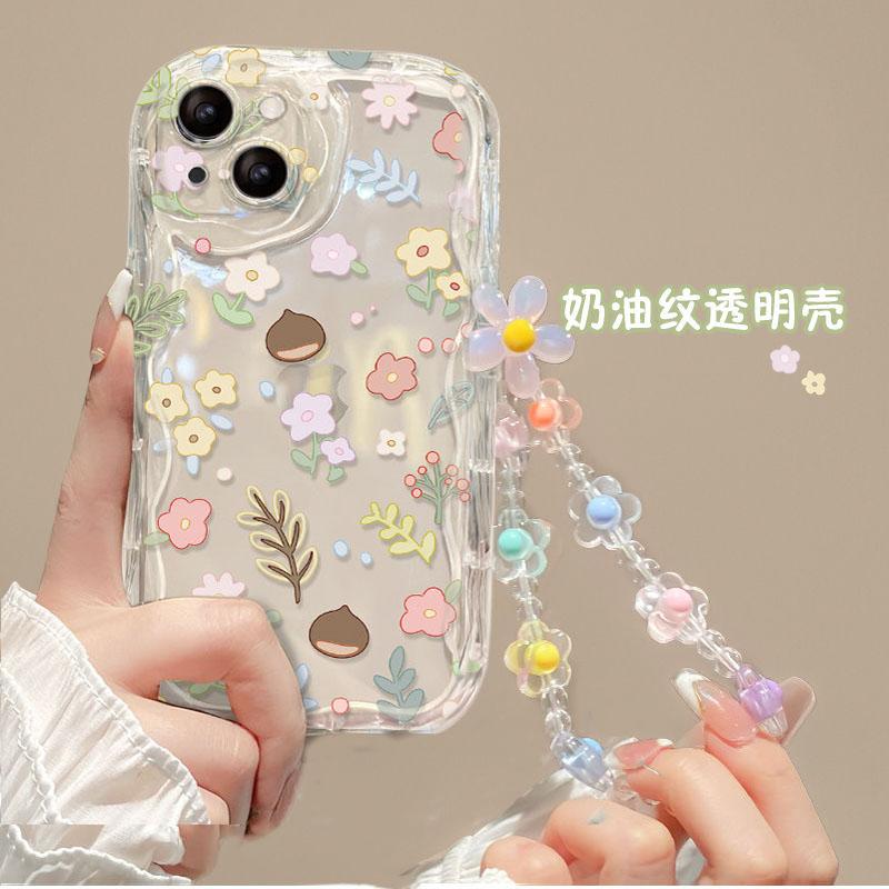 3D Flower Pearl Chain Phone Case For Xiaomi Redmi Note 12 4G Note 14 13 Pro Plus 5G 11 10 11S 12S 14C 13C 12C 9C 10C 9A 9 A1 A2