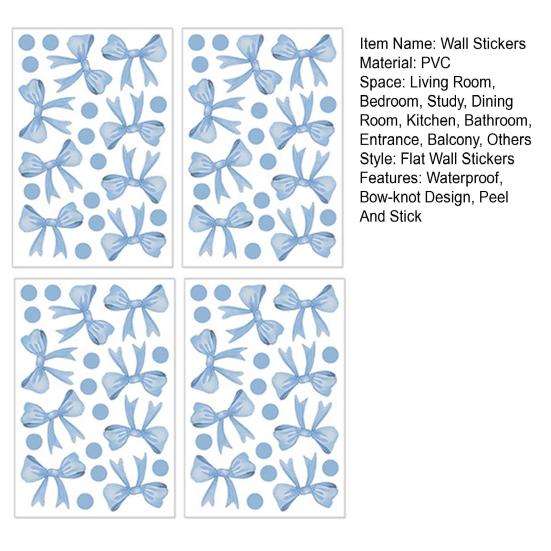 4 Arkusze Naklejek Muszki Niebieskie/Różowe Węzły Kokardy Naklejki Ścienne Odklej i Przyklej Ścianę