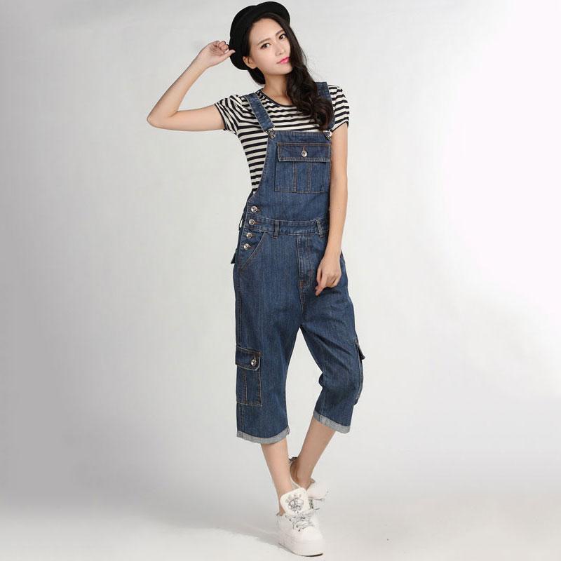 Women's Denim Overalls Large Size Straight Pants Blue Jeans Women's Denim Shorts More Sizes 48 50
