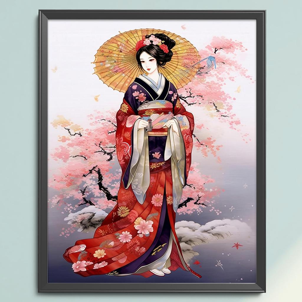 Geisha Full 11CT 3 Strands DIY Stamped Cross Stitch Kits for Adults Home Decor Cross Stitch Art and Crafts Kits 15.75x19.69in