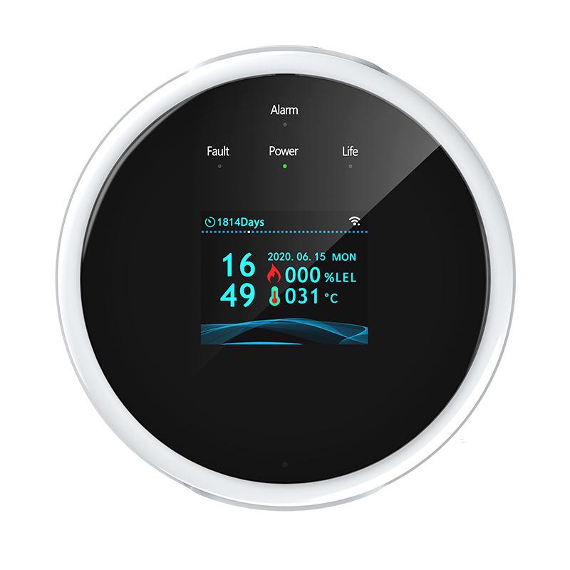 Graffiti Air Sense WiFi Gas Leak Detector: Natural Gas, Methane, Biogas Alarm with Temperature Sensing and TUYA Integration.