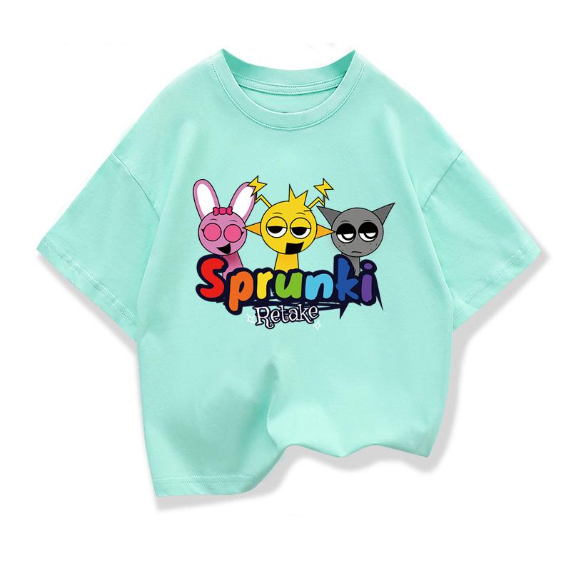 Baby Girls Tshirt Toddler Boys Summer Short Sleeve Tops Cute Sprunki Cartoon Print T Shirt Kids Leisure Cotton T-shirt