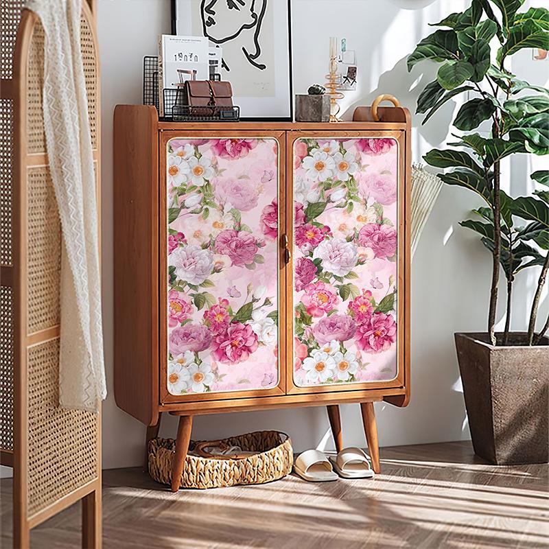 Rosenrote Blüte Selbstklebende Tapete Morden Floral Abziehen und Aufkleben Tapete Für Mädchenzimmer Kinderzimmer Wasserdichter Schrankaufkleber