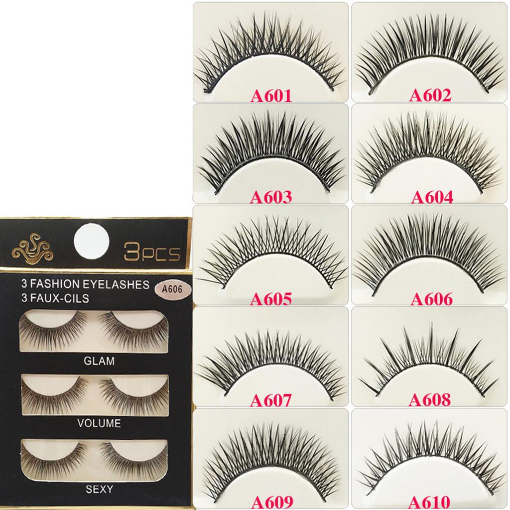 3Pairs Fashion False Eyelashes Long Lashes Extension Natural Looking Fake Eyelashes for Women Girls Party Daily Makeup