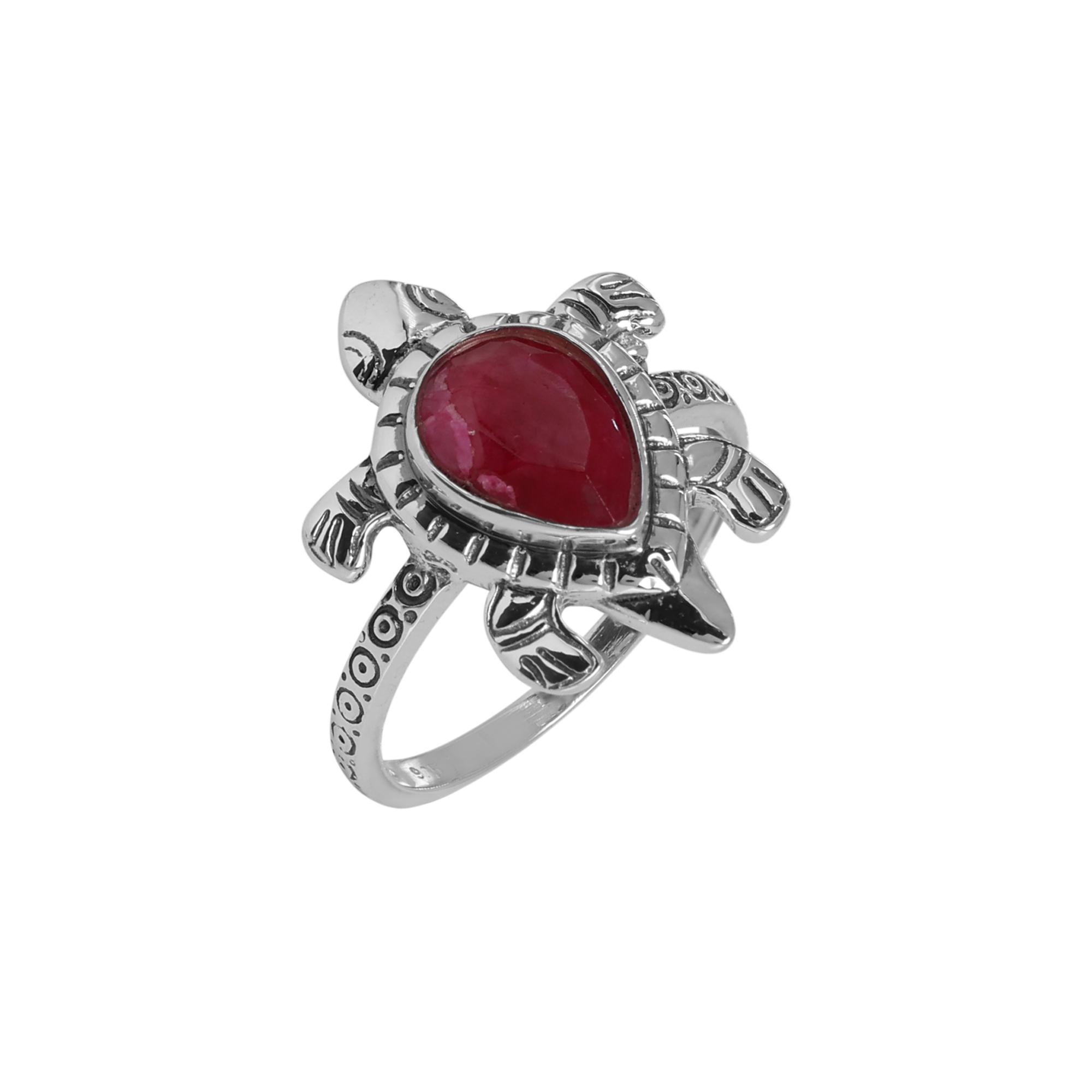 

Серебряное кольцо с черепахой, кольцо с лабораторным рубином, ювелирное изделие ручной работы из стерлингового серебра 925 пробы, унисекс Ar8923 - C279 12 красный