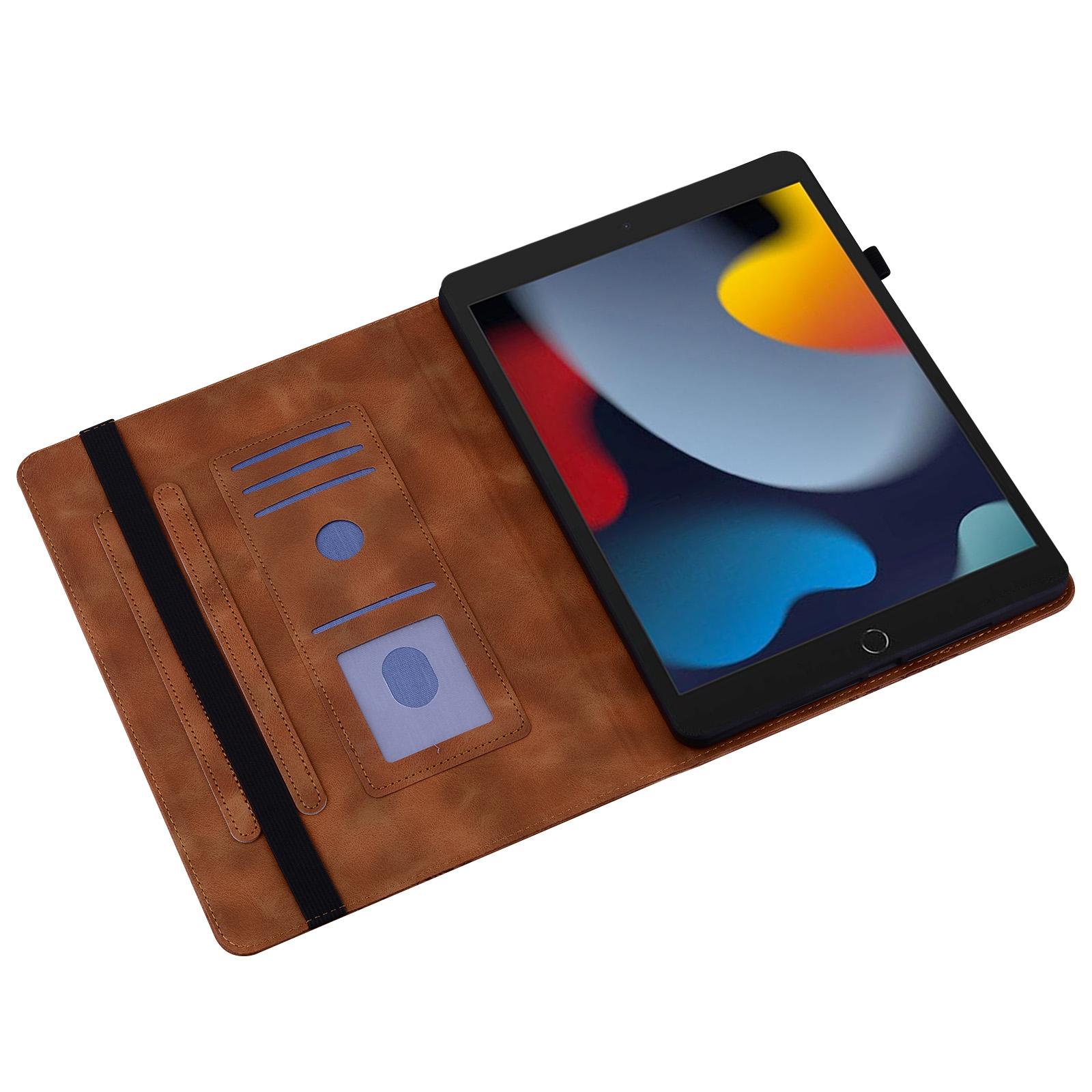 

Leather Case For iPad 10.2 (2021)/(2020)/(2019)/Air 10.5 inch (2019) Heart Imprint Foldable Stand Card Slot Stylus Holder Tablet Cover Brown