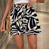 Women's Summer Printed Wide-Leg Lace-Up Shorts, Fashionable and Elegant Vacation Beach Skirt Women's Beach Vacation Printed Mini Skirt