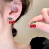 Cute Red Cherry Drop Earrings | Gold Tone Fruit Cherry Stud Earrings | Sweet Aesthetic Jewelry for Women