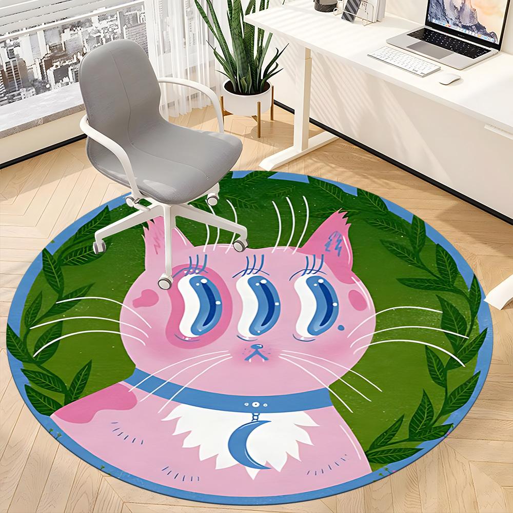 1pc Cat Whiskers Pattern Office Round Area Rug, Indoor Mat Suitable For Office, Under Office Chairs Bedroom Living Room Home Decor, Room Deco