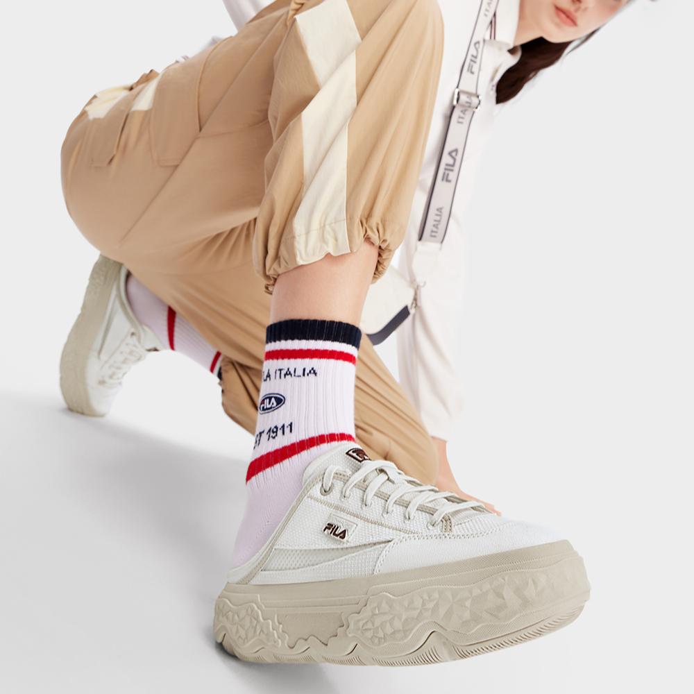 New FILA ROCK Mules Wear resistant And Lightweight Low Top Canvas Shoes Women's Micro White F12W432307FWW