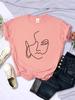 Abstract Simple Stroke Face Prints Women T-Shirts Hip Hop Breathable Short Sleeve Soft Street Casual Tops Female Tee Clothing