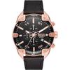 Relógio Diesel Masculino 49mm Aço Inoxidável Cronógrafo com Tachas e Pulseira de Couro, Preto