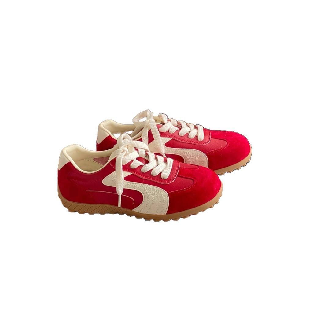 Flat-bottomed Forrest Gump shoes women's 2025 new versatile lace-up color matching fashion casual retro German training shoes