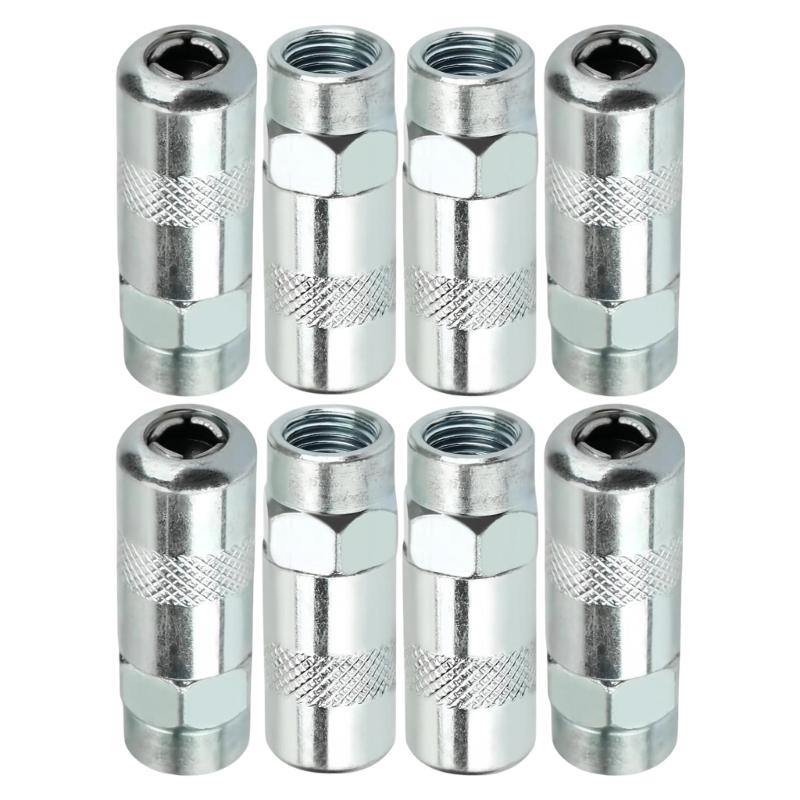 Grease Guns Coupler,Grease Guns Fitting Steel Threaded Lubrication Part,1/8 in Connection with Light-Colored Finish, Knurled Handling Area and