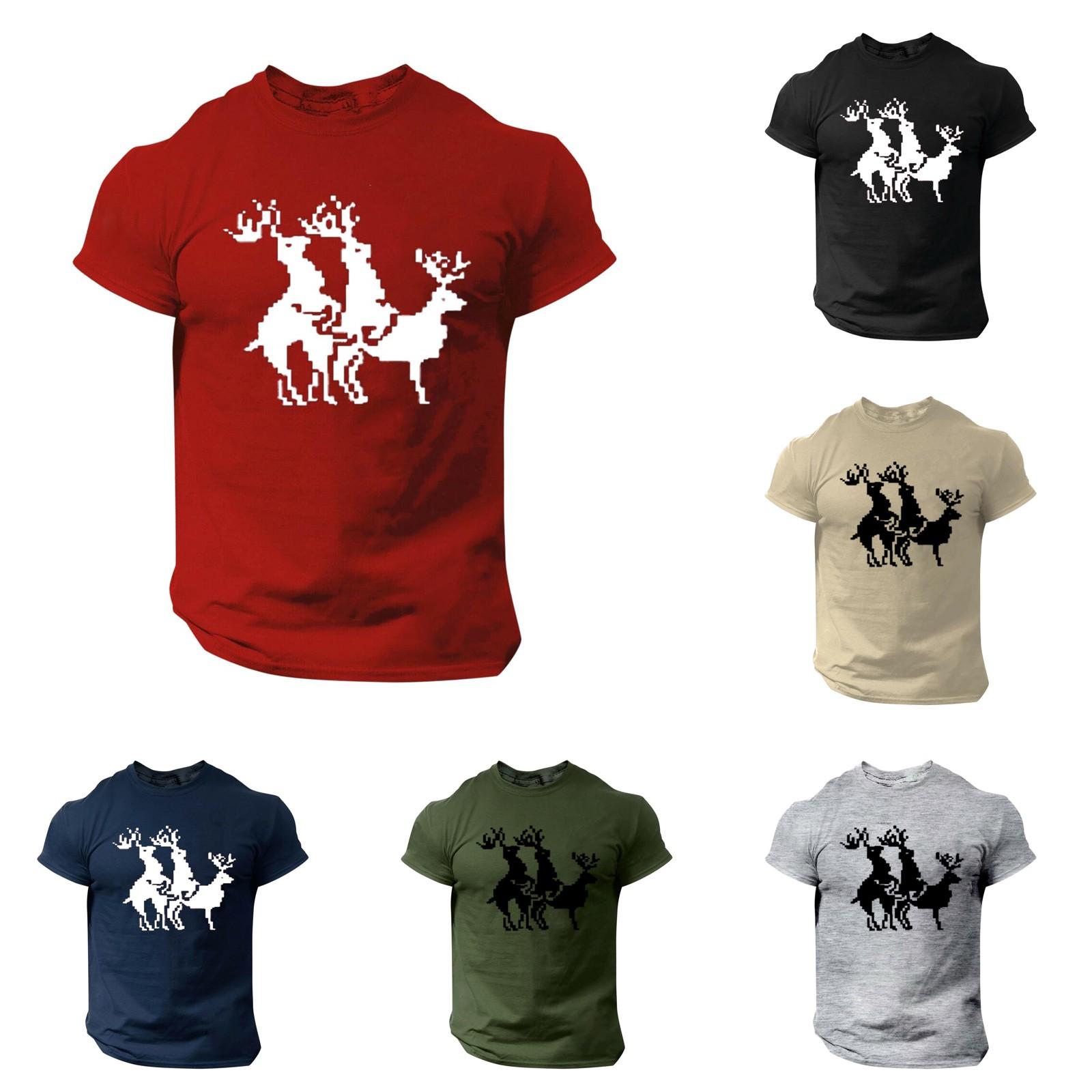 

Men s Christmas Printed T-shirt Round Neck Short Sleeve M червоний