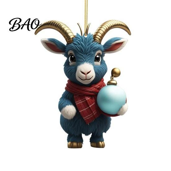 Chinese Zodiac Acrylic Charms 2D Goat Christmas Hanging Ornament, 3.15 Inch Farm Animal Xmas Tree Durable Decorative Boards Decoration for Car