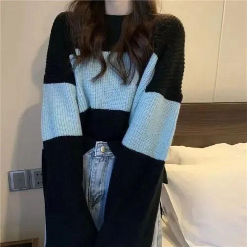 Spring and Autumn New Cropped Knitted Top Women's Sweater Loose Versatility Casual Design Sense Niche Long-sleeved T-shirt