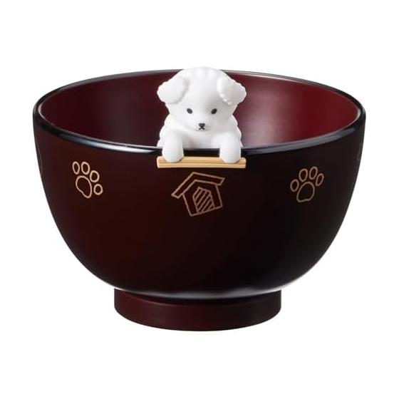 Ishida Dishwasher Safe Microwave Safe Soup Bowl Set with Silicone Chopstick Rest, White Poodle