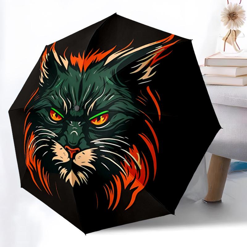 1pc Feline Flame Automatic Open/close, All-Season Portable Folding Cute Umbrella, Travel, Everyday, Formal Events068