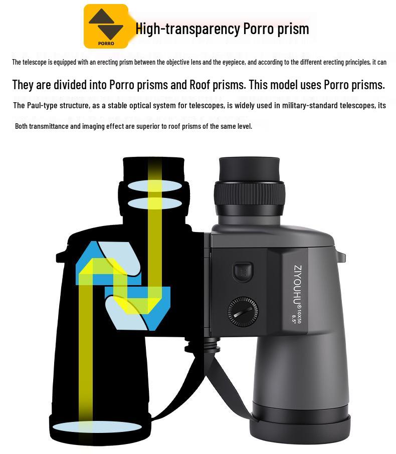Free Tiger Jimu 10X50 HD Waterproof Marine Binoculars with Compass, Rangefinder, and BAK4 Lenses