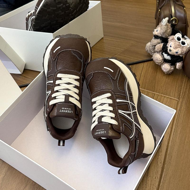 Cowhide Version Thick-soled Heightening Color Matching Shoes Women's Autumn New Sports and Leisure Shoes