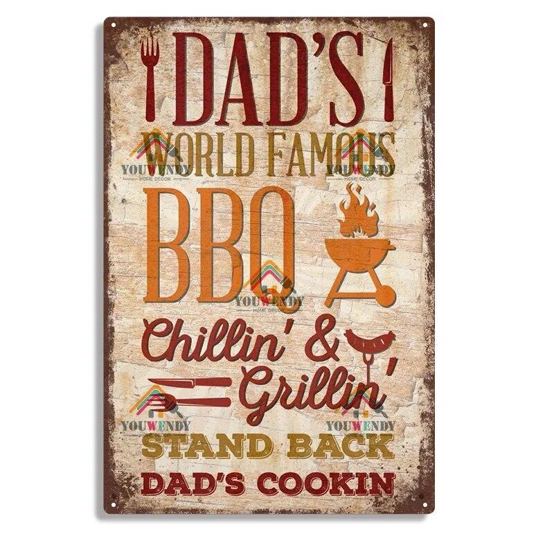 Hisun Tin Sign Retro DADS BBQ Metal Tin Signs Decorative Plaque Wall Decor for Barbecue Bar Pub Kitchen Party Zone Vintage Metal Plate