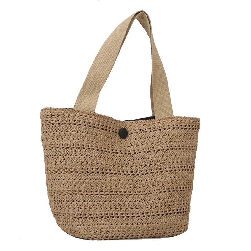 Straw Woven Large Capacity Temperament Handbag New Summer Fashion Casual Bag Popular One-shoulder Bucket Bag
