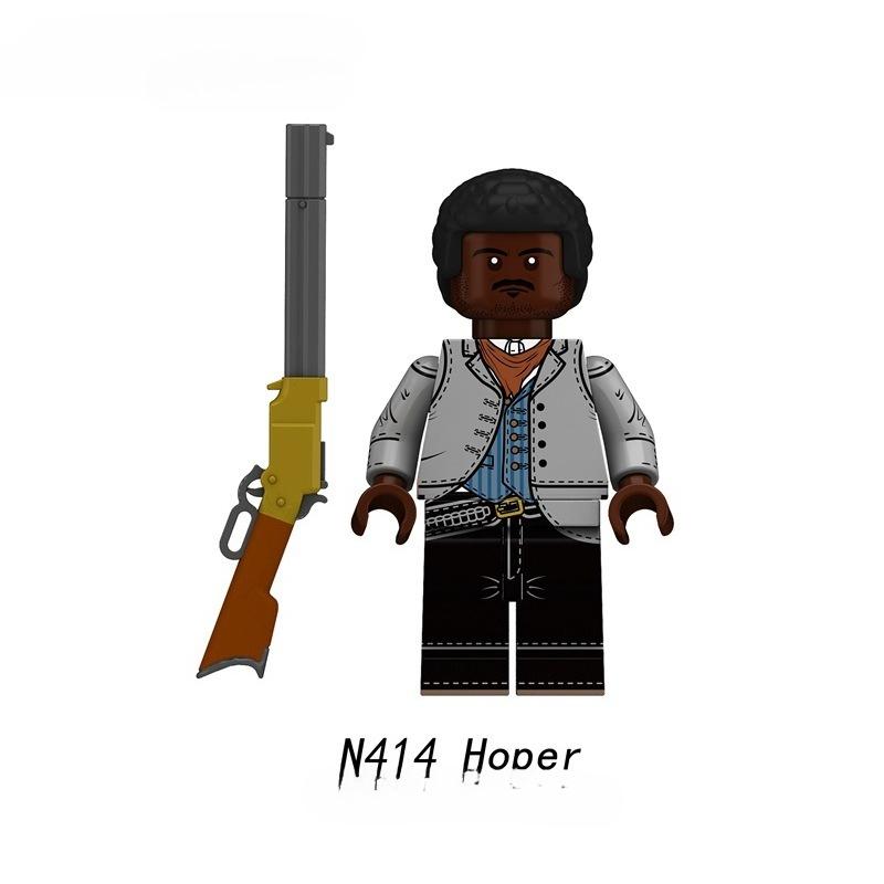 N409-416 Cowboy Small-grained Figure Toy, Dual-colored Weapons, Educational Building Blocks for Children