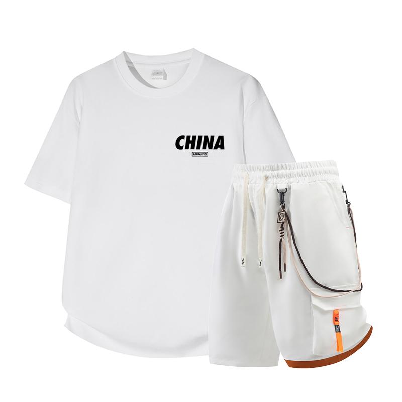 Dmo Men's Short Sleeved Set Summer Short Sleeved Slim Fit Upper Garment Men's Two-piece Set