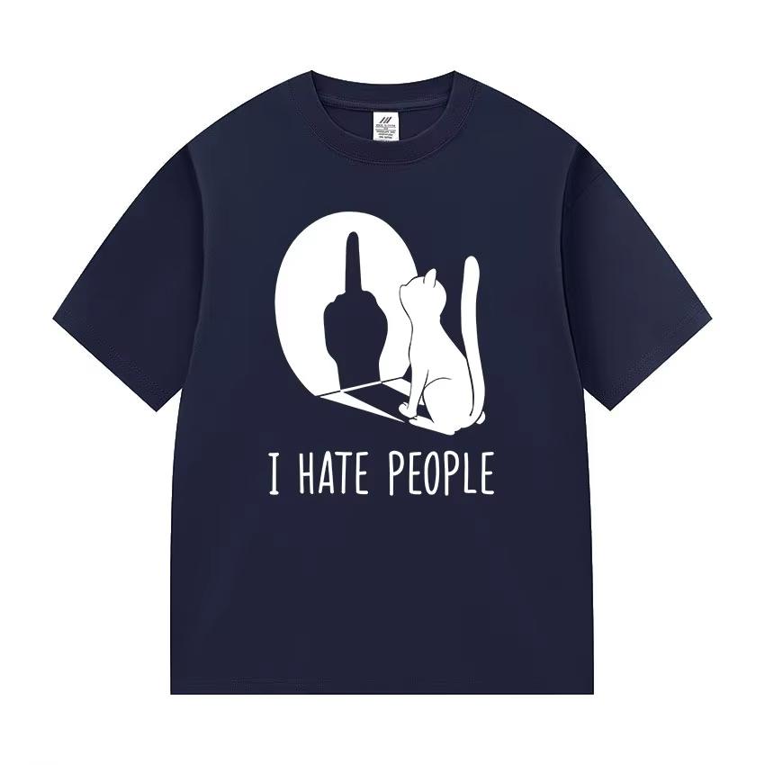 Cat Shadow I Hate People Middle Finger TShirt Humor Funny Kitty Meme Graphic T Shirt Casual Fashion ONeck Short Sleeve T Shirt