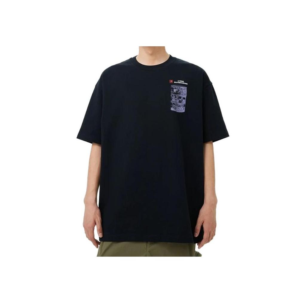 Li-Ning Golden Era Printed Crew Neck T-Shirt Unisex Tops Black AHST071-1