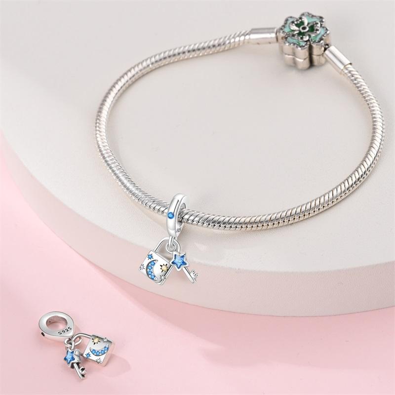 Authentic Copper Charm Bead Charms Luxury Blue Star Shape Key Lock Charm Pendant Bead Charms Compatible With Bracelets Diy Women Making Delicate Gift