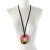 Excellent HERMES Necklace Ism Bicolor Pendant Wood Beige Pink Buffalo Horn Women Used