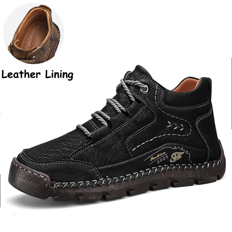 Plus Size 39-48 Men Handmade Plush Lined High Top Casual Shoes Warm Comfortable Casual Footwear For Autumn Winter