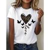 Leopard Love Print with Butterfly 90s Casual Fashion T-shirt Print Sleeve Summer Ladies Harajuku Sleeve Clothes