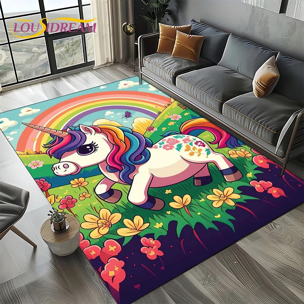 Covor Covoară Stil 27 Unicorn Desen Animat Fată Vis pentru Living Dormitor Decor Acasă Sofă, Covor Zonă Copii Covoraș de Podea Antiderapant Cadou