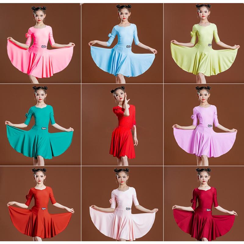 Children'S Latin Dance Practice Suit Girl's Latin Dance Performance Suspender Skirt Ballroom Practice Dancing Dress Latin