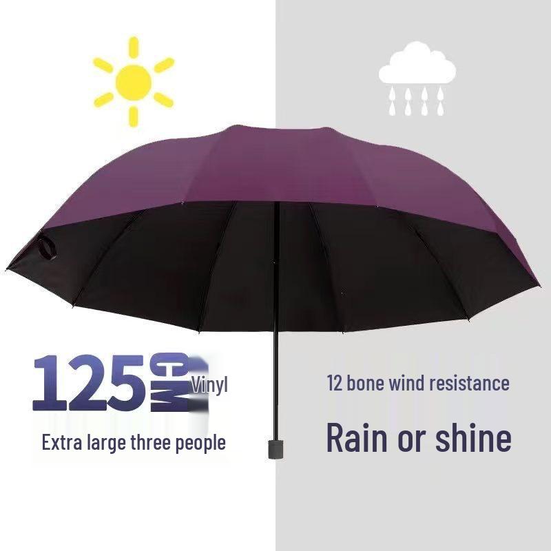 Dual-Use Extra Large Folding Umbrella - 12 Ribs for Sun and Rain Protection
