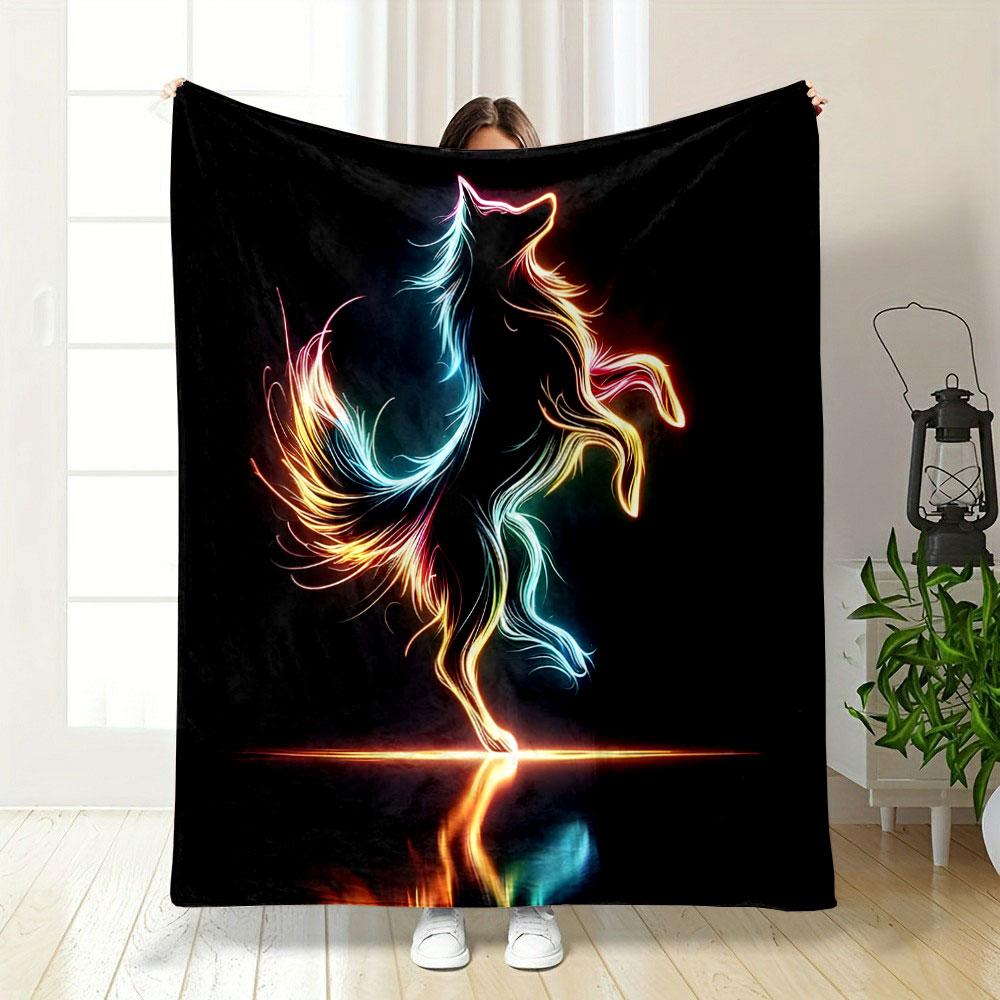 Neon Wolf Silhouette print blanket soft and cozy perfect for the living room bed sofa or a nap,gift