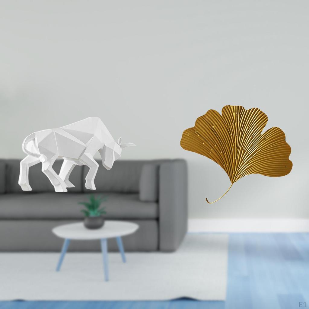 Modern Resin Bull And Ginkgo Leaves Abstract Sculpture Collectible Ornament for Office Living Room