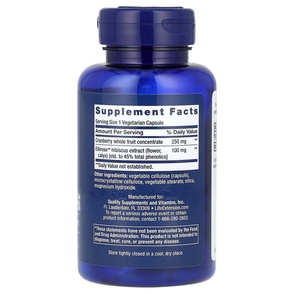 Life Extension Optimized Cranberry Whole Fruit Concentrate with Ellirose Veggie Capsules, 60 Counts