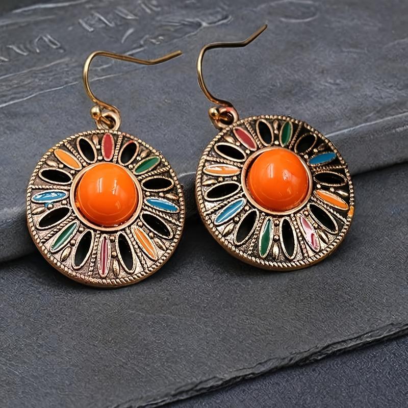 Vintage Bohemian Style Geometric Round Women's Dangle Earrings Vacation Female Ear Drops