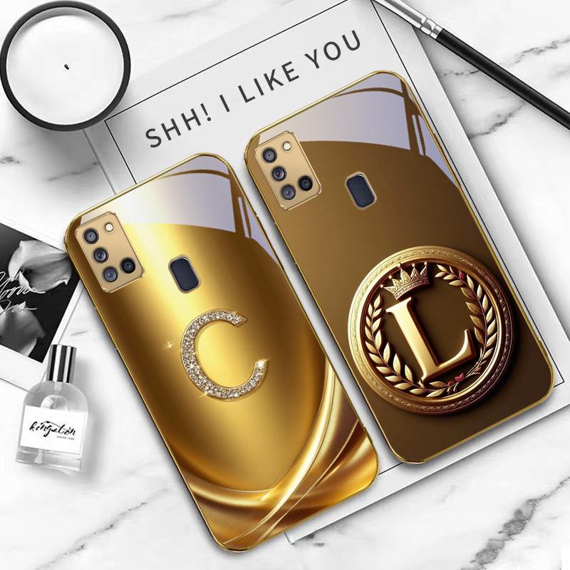 Laurel leaf ring gold For Samsung A 31 32 A33 A34 35 14 A15 13 A16 25 26 50 52 53 54 55 56 70 71 72 73 Golden glass phone case