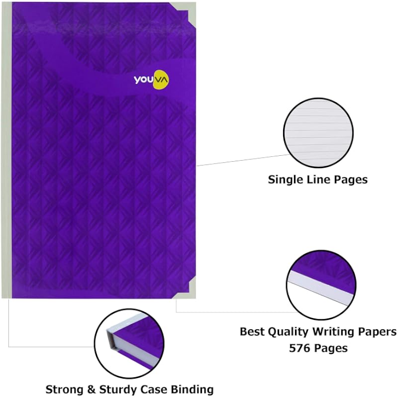 Navneet Youva YOUVA Hard Cover Case Bound | My Notes Long Book | 21Cm X 33 Cm | Single Line | 576 Pages | Pack Of 1