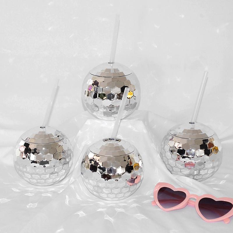 5Pcs Disco Ball Cup with Straw Bachelorette Hen Party Wedding Bridal Shower Supplies Summer Beach Pool Birthday Party Decoration