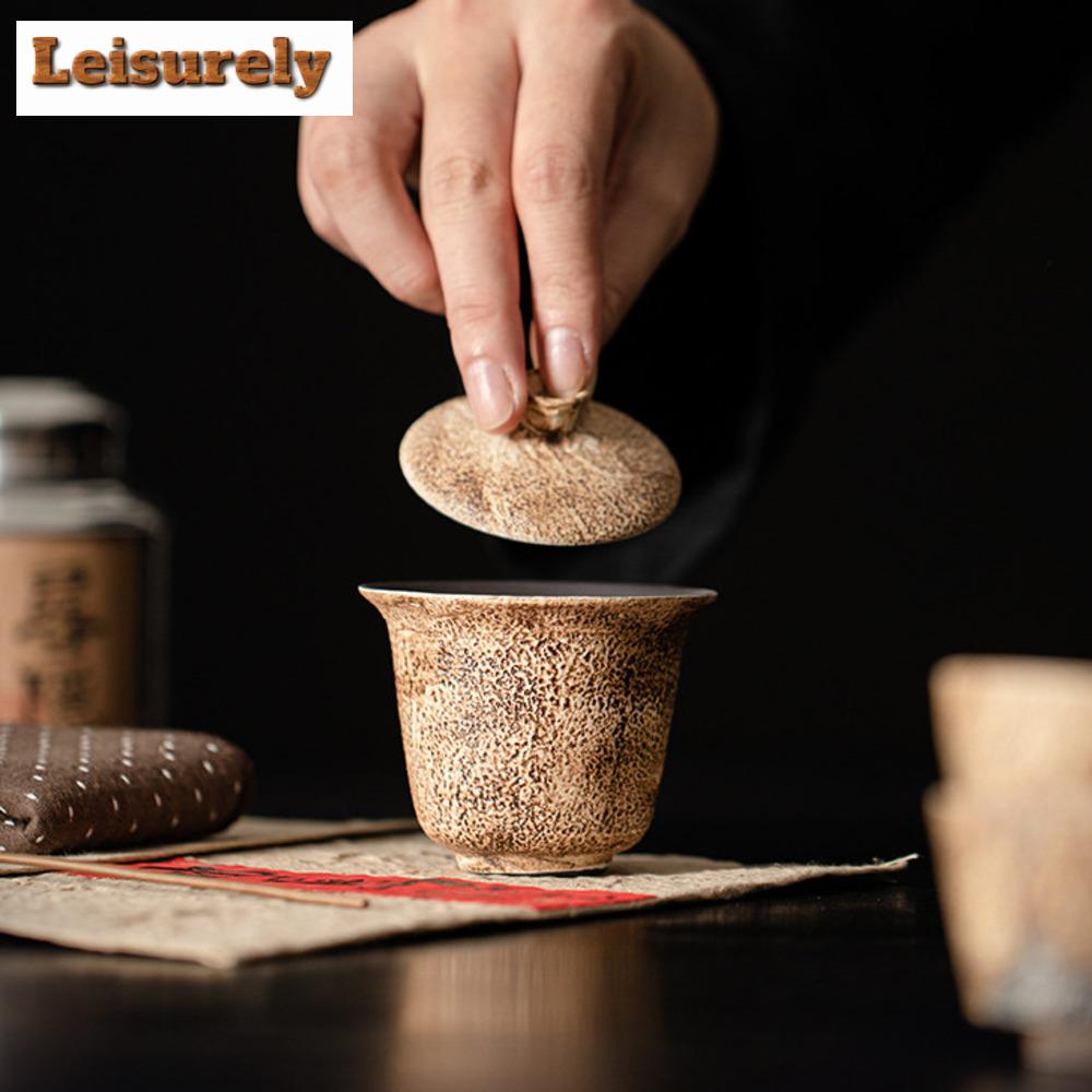 70ml Handamde Coarse Pottery Gaiwan Retro Old Rock Mud Small Two Talent Tea Tureen Tea Maker Cover Bowl Kung Fu Tea Items Craft