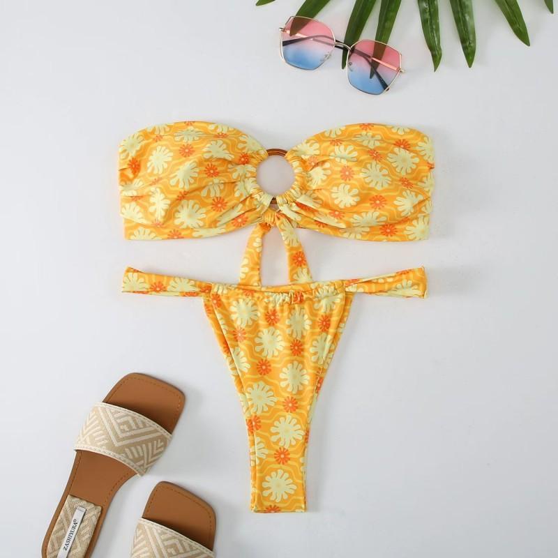 Split Bikini Print Tube Top Sexy Tight Beach Swimsuit Women S