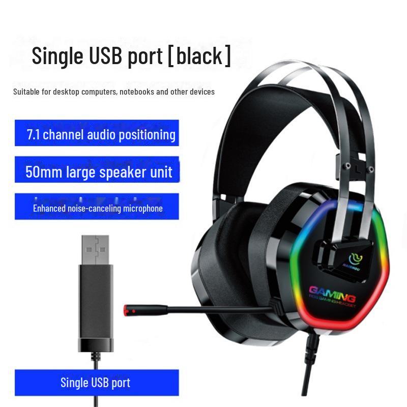

Проводная цветная игровая гарнитура Haishou G608 7.1 USB Sea Hand G608 чёрный