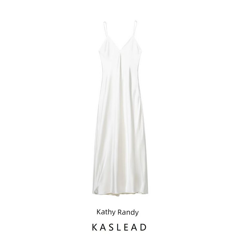 Kaslead New Women Clothes Western Style Fashion Silk Satin Texture Midi Dress 3184371